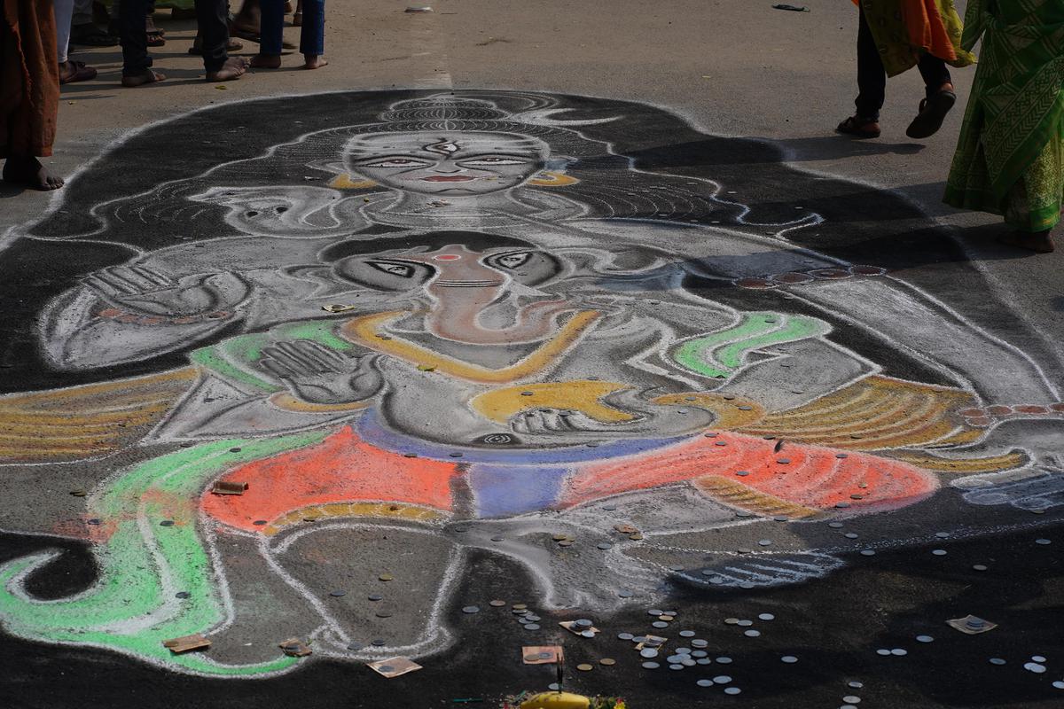 Image of Temple, Art, Leg, Road surface, Painting, Asphalt etc.