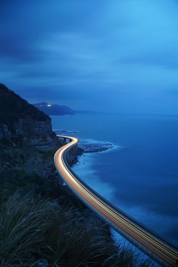 Image of Sky, Light, Night, Road, Water, Horizon etc.