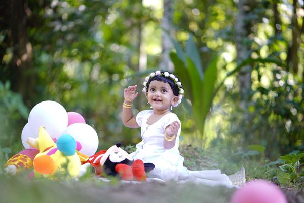 Image of Baby, Pink, Smile, Dress, Happy, Plant etc.