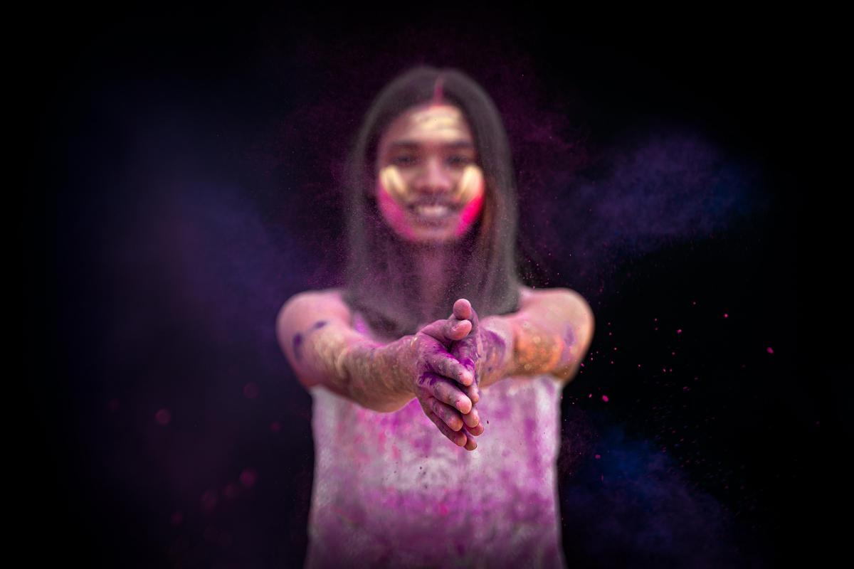 Image of Purple, Pink, Smile, Flash photography, Violet, Performing arts etc.