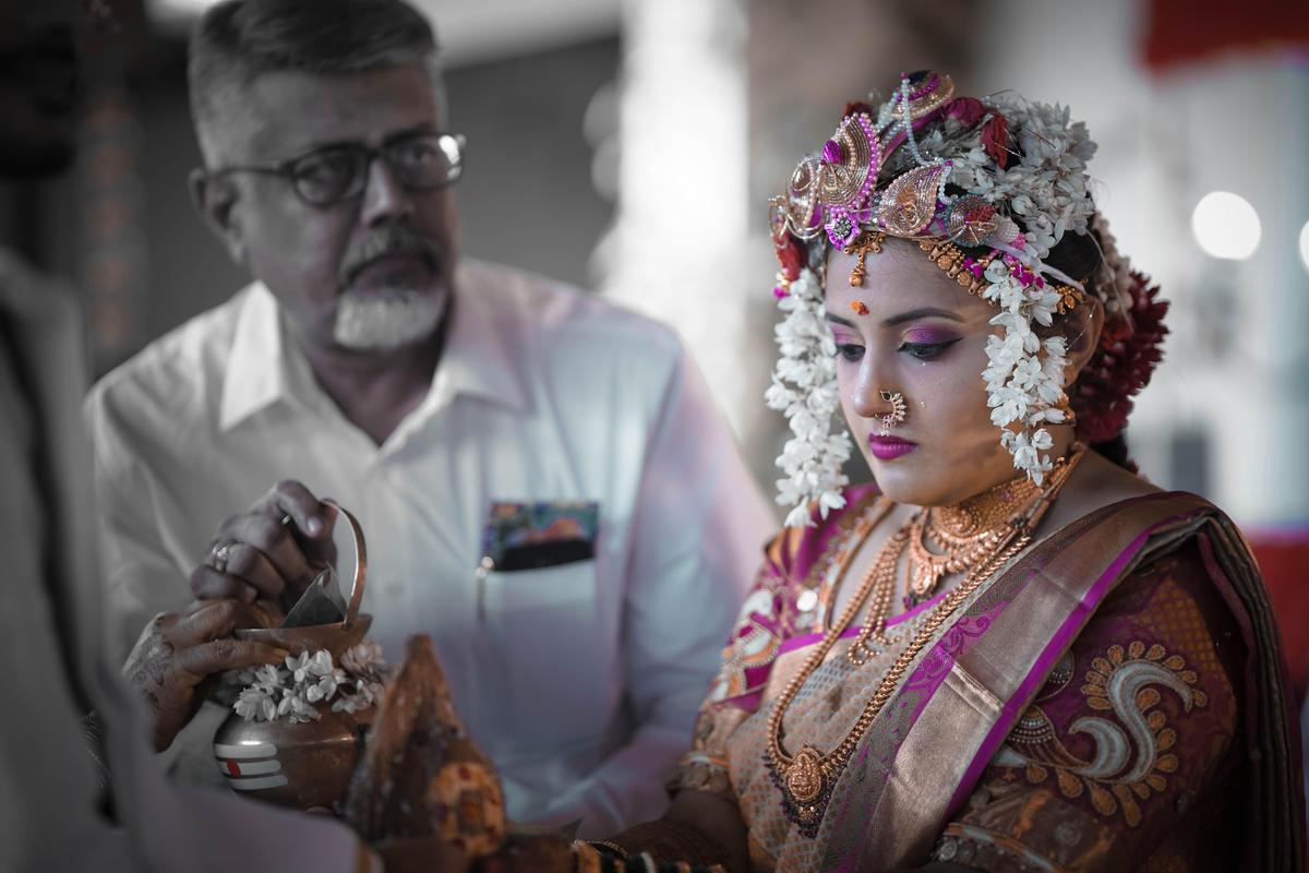 Image of Sari, Purple, Fashion, Bride, Happy, Glasses etc.