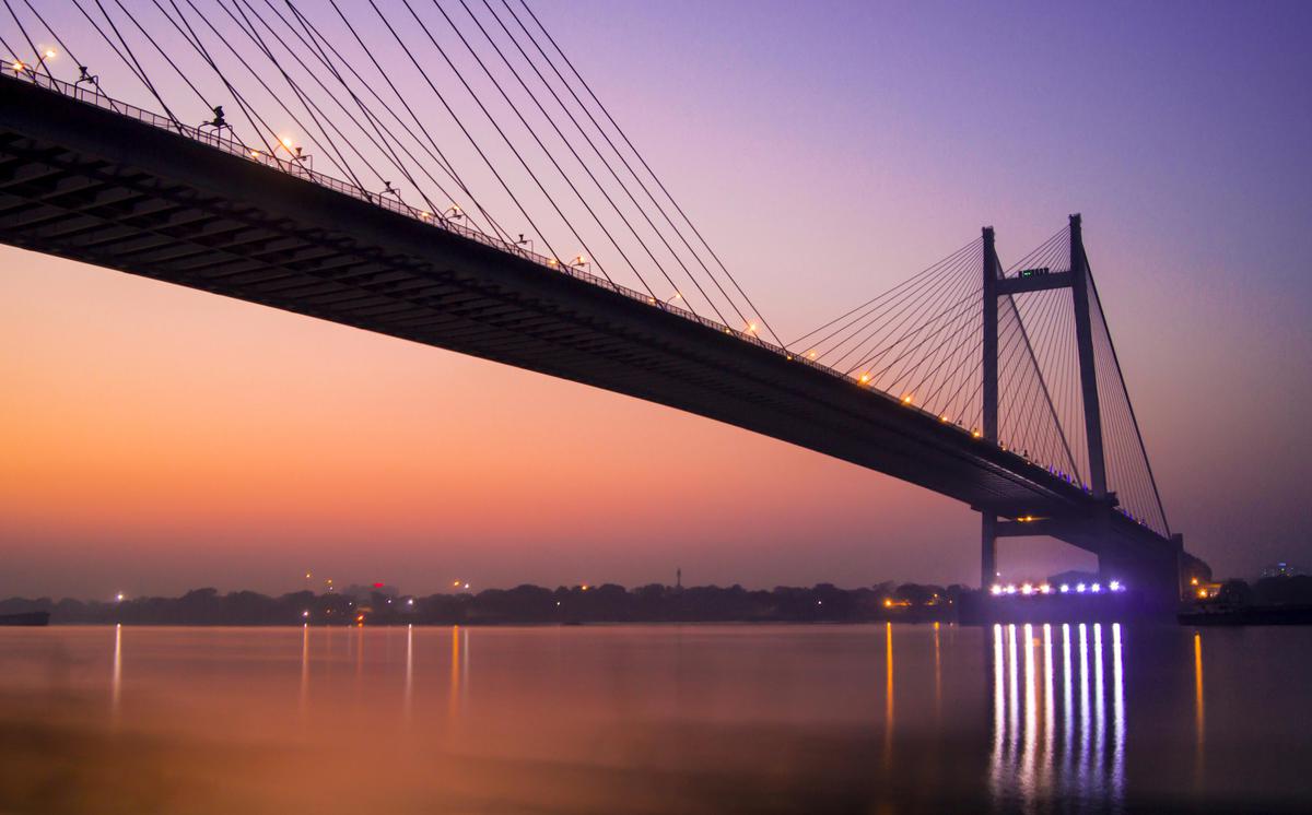 Image of Sky, Afterglow, Sunset, Dusk, Bridge, Suspension bridge etc.