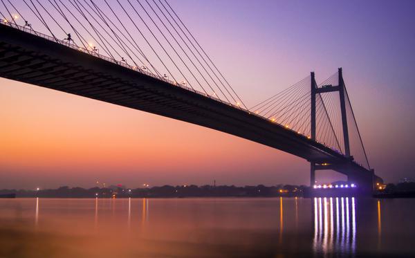 Image of Sky, Afterglow, Sunset, Dusk, Bridge, Suspension bridge etc.