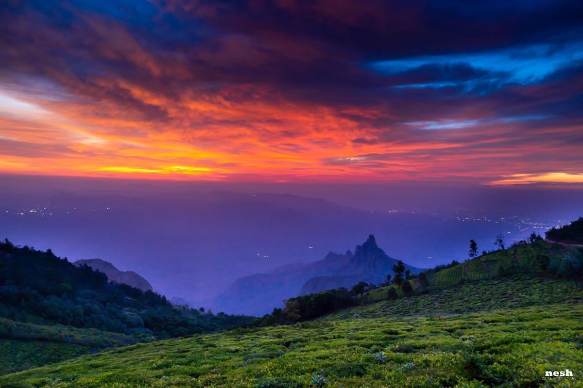 Image of Sky, Mountain, Afterglow, Cloud, Natural landscape, Plant etc.