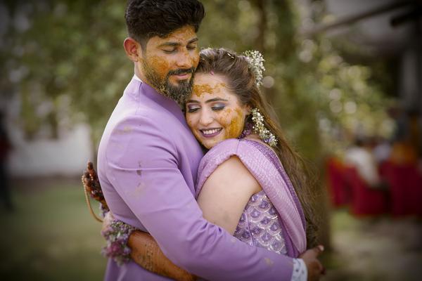Image of Purple, Smile, Bride, Happy, Facial expression, People in nature etc.