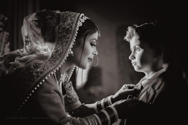 Image of Black-and-white, Black, Bride, Happy, Style, Flash photography etc.