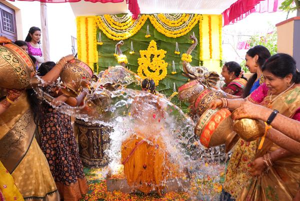 Image of Temple, Yellow, Water, Community etc.