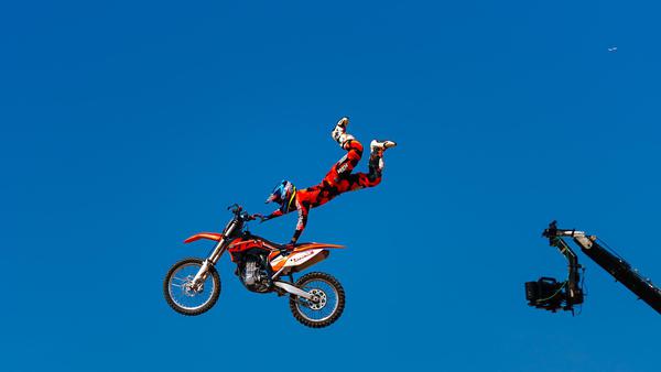 Image of Sky, Vehicle, Blue, Motocross, Motorcycle, Motorcycling etc.