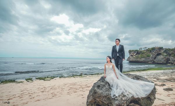 Image of Sky, Cloud, Dress, Water, Bride, Happy etc.