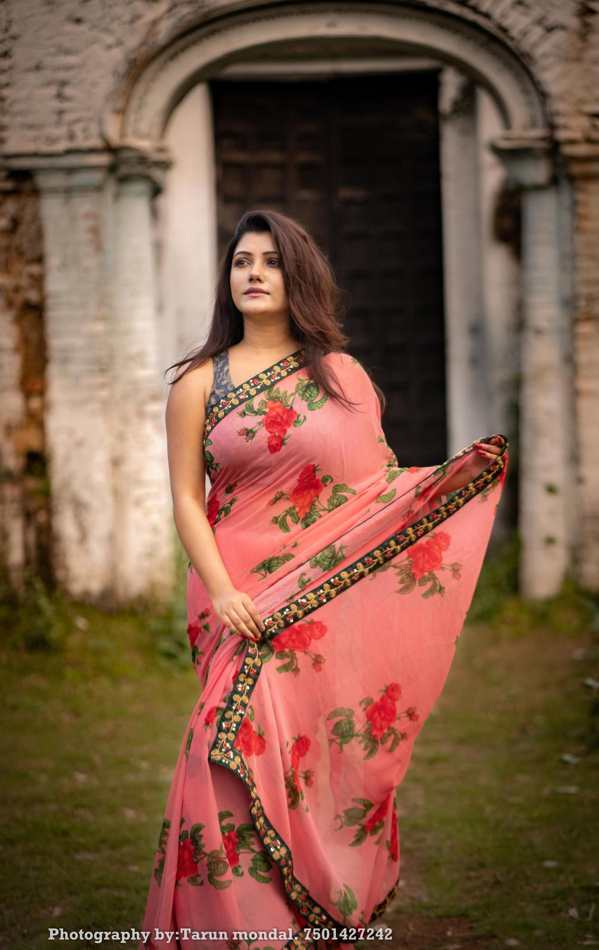 Image of Sari, Green, Pink, Clothing, Formal wear, Red etc.