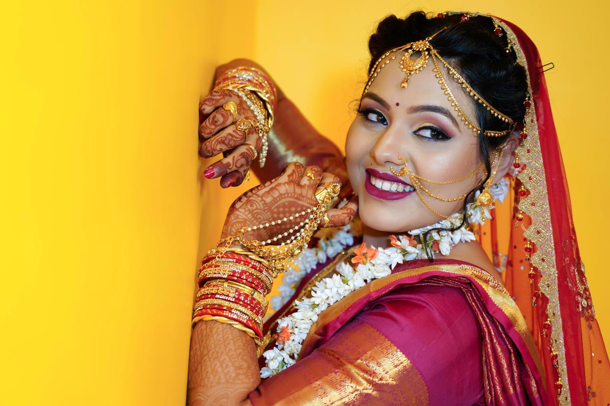 Image of Sari, Skin, Head, Smile, Bride, Happy etc.