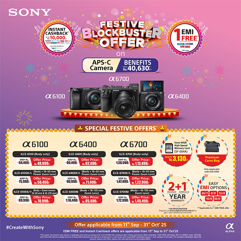 Festive Blockbuster Offer on ILCE-6100, ILCE-6400 and ILCE-6700